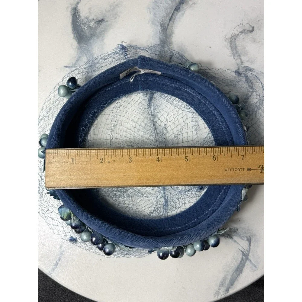 Vintage 1950s Royal Blue Velvet Pillbox Hat Birdcage Veil Floral Beaded Union US
